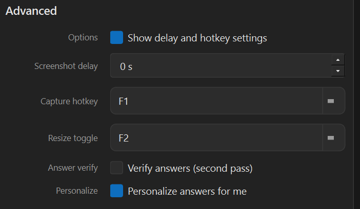 Advanced settings